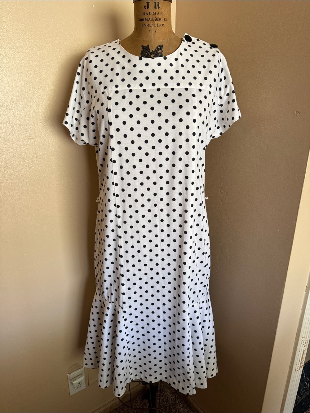 Vintage Philippe Salvet Paris Polka Dot Midi Dress Made in France size M